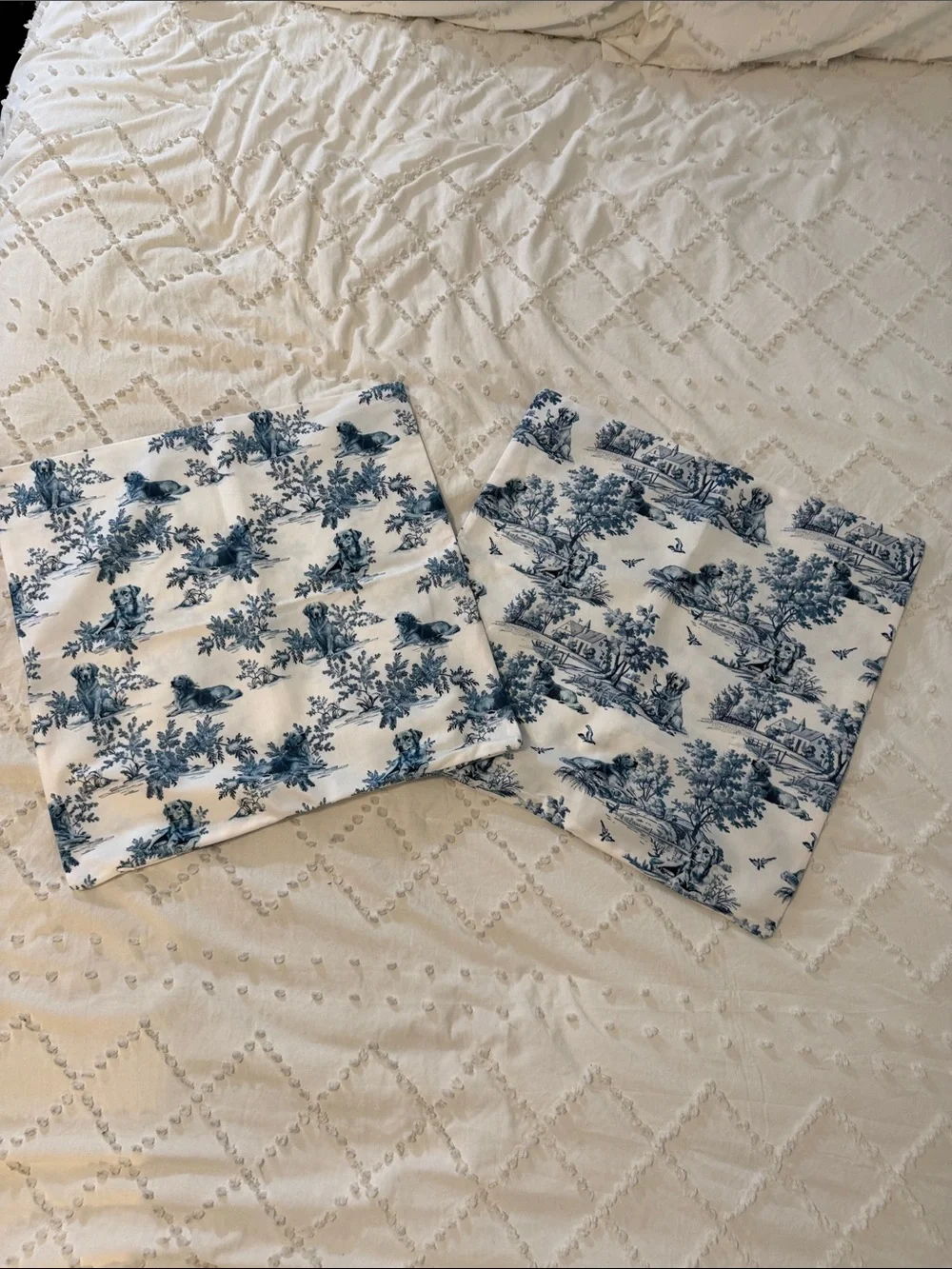 Set of Two Decorative Blue and White Toile Pillow Covers nwot